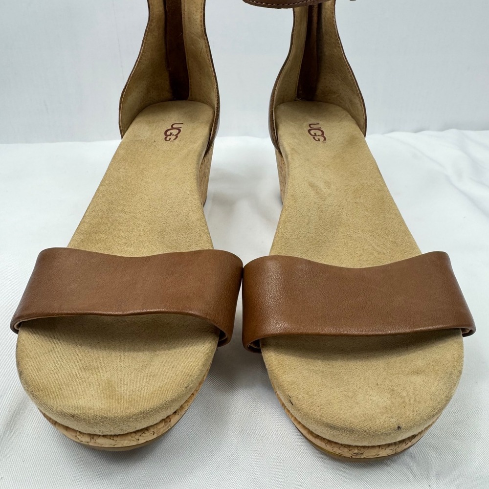 UGG Women Brown Leather Cork Wedge Ankle Strap Sandals 1102674 Size 9.5 - Picture 8 of 14